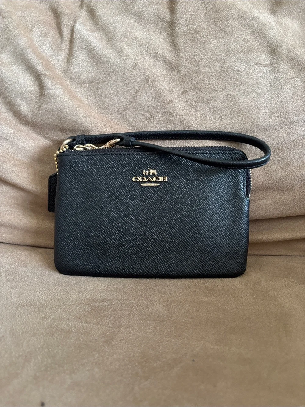 Coach Black Leather Wristlet with Gold Hardware